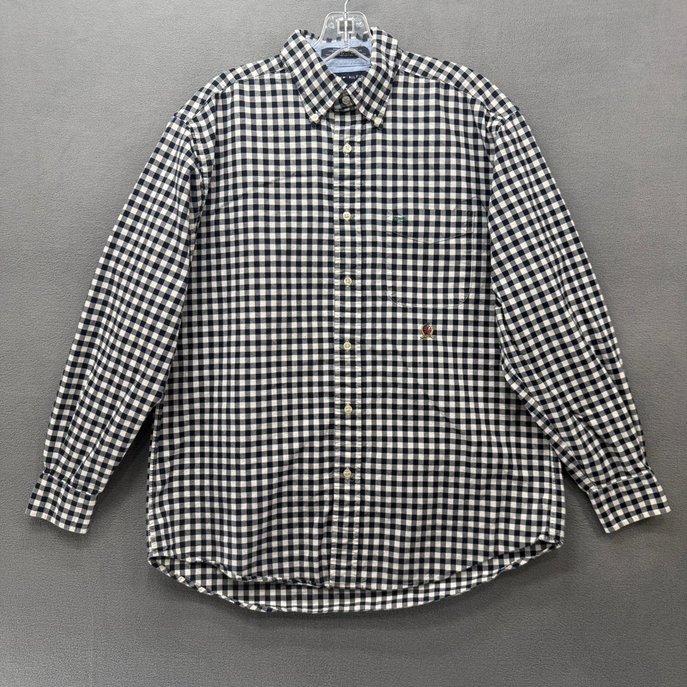 Tommy Hilfiger Button Down Shirt Mens Meduyn Navy White Gingham Check Crest Logo